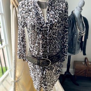 Zara Basic leopard tunic button down small